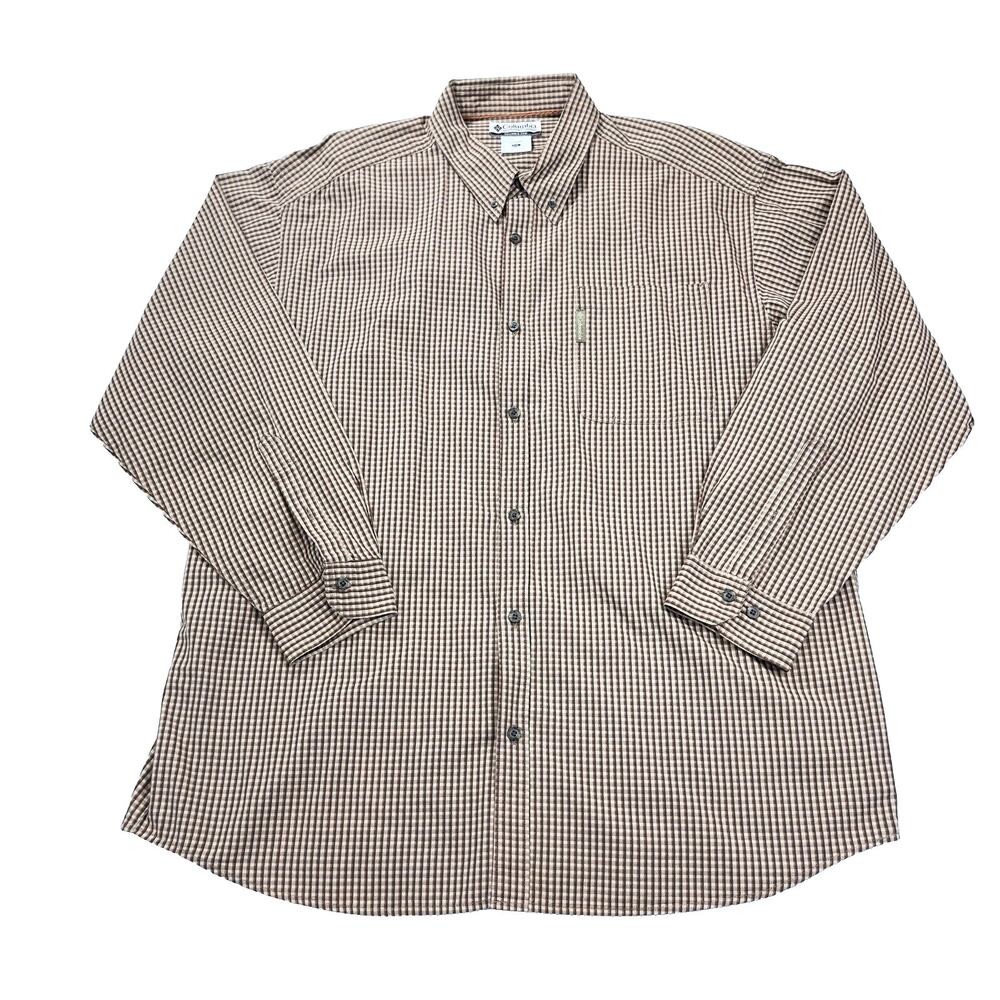 Columbia Shirt Men's Size XXL Brown Plaid Button Down long sleeve sportswear